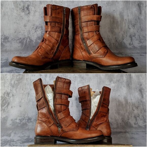 FRYE Veronica Tanker Moto boot in Cognac - Picture 2 of 8